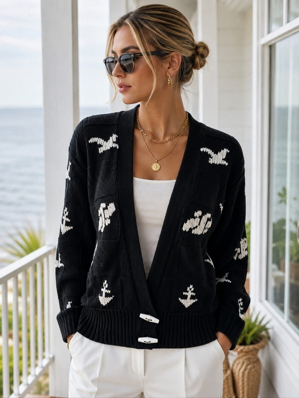 Herman Geist 90's Vintage Nautical Cadigan, Women Small